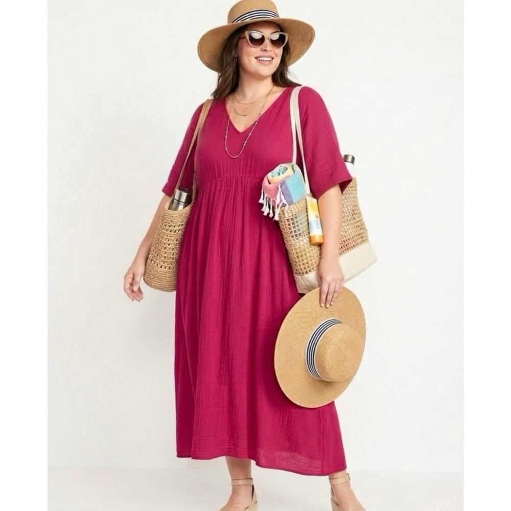 OLD NAVY NWT Women's PLUS XXL TALL Empire Waist Pink Tangiers Gauze Maxi Dress